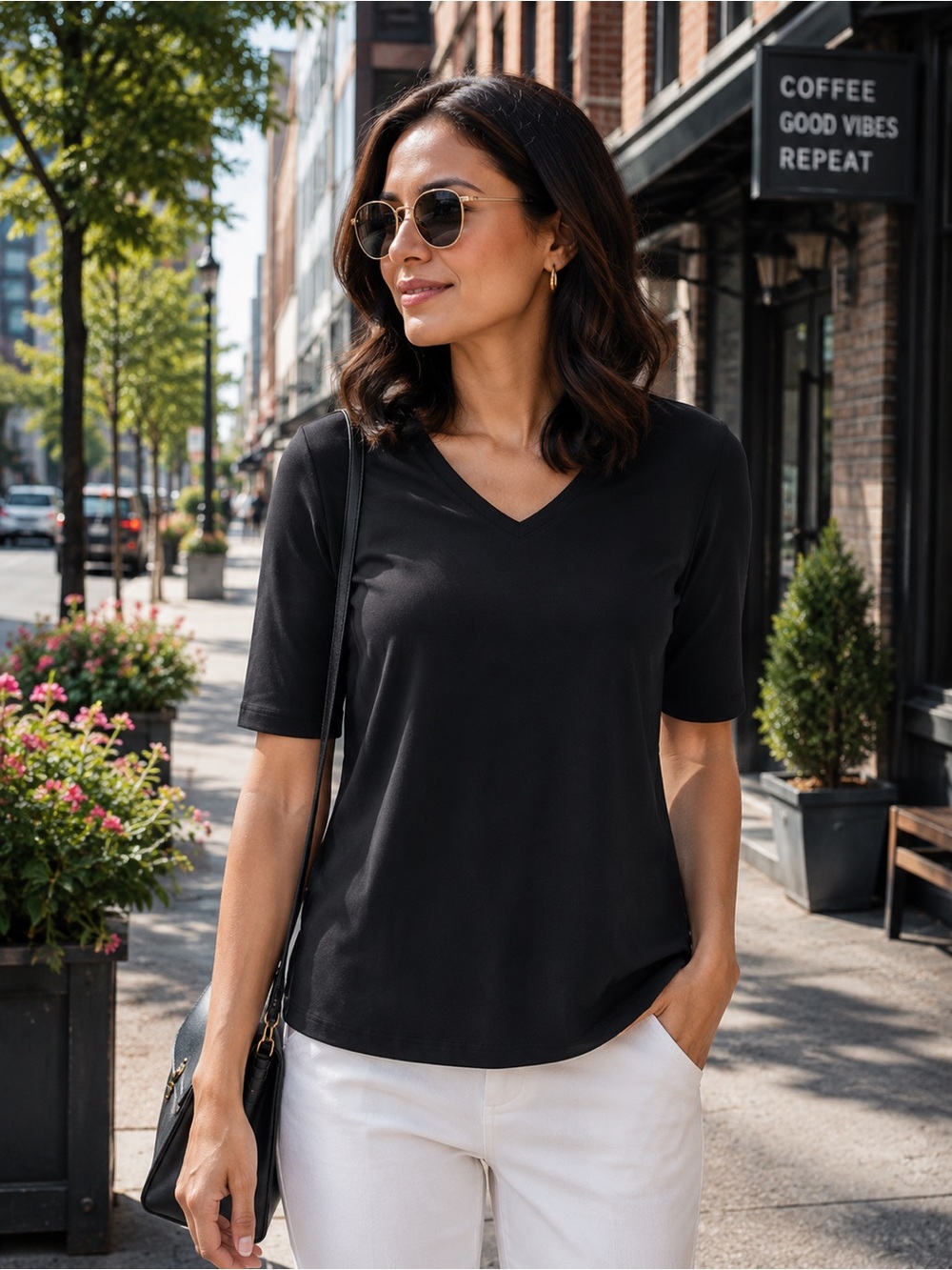 Belle Beach by Kim Gravel Primabelle Knit Bahama Breeze V Neck Top Small Black